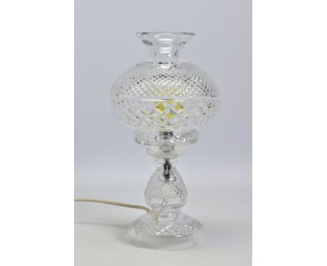A WATERFORD CRYSTAL ALANA HURRICANE LAMP, converted to electric, stamped to shade, height 35.5cm&nbsp; Condition Report&nbsp;