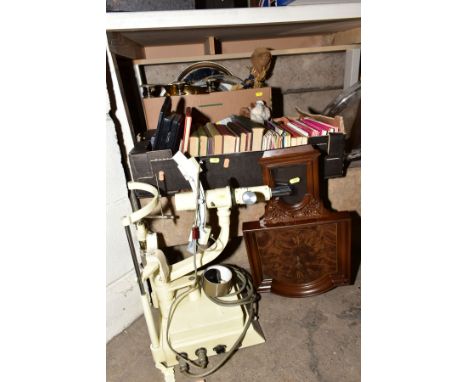 TWO BOXES AND LOOSE MISCELLANEOUS ITEMS, to include Opthalmic eye testing machine, books, Opthalamic interest, miscellaneous 