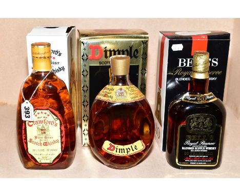 THREE BOTTLES OF BLENDED WHISKY, comprising one bottle of Crawford's Five Star Scotch Whisky, 70% proof, 26 2/3 fl.oz., one b
