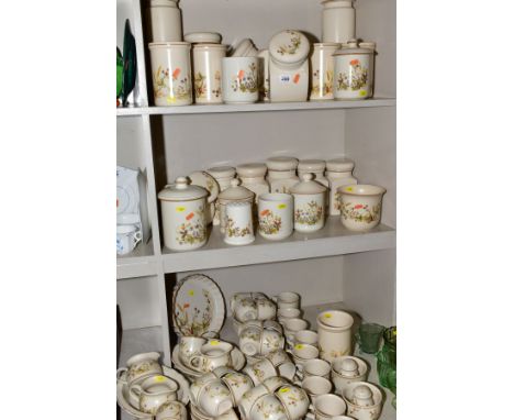 MARKS AND SPENCER ST MICHAEL 'HARVEST PATTERN' COFFEE, TEA WARES AND KITCHENALIA, including Hornsea back stamp storage jars a