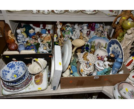 FOUR BOXES AND QUANITY OF LOOSE, FIGURAL ORNAMENTS, MOTTO WARE, BISCUIT BARRELS AND OTHER CERAMICS, etc, including reproducti
