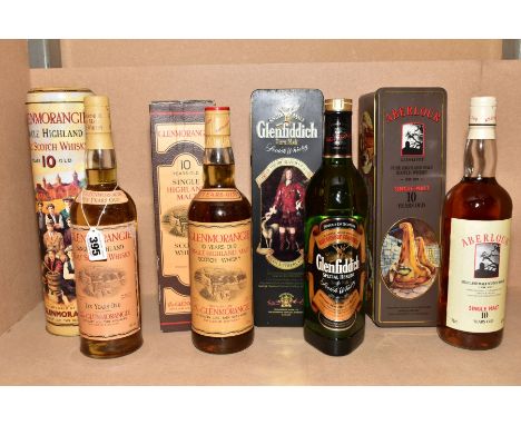 FOUR BOTTLES OF SINGLE MALT, comprising one Glenmorangie 10 year old Single Highland Malt Scotch Whisky 40% vol. 70cl, in pre