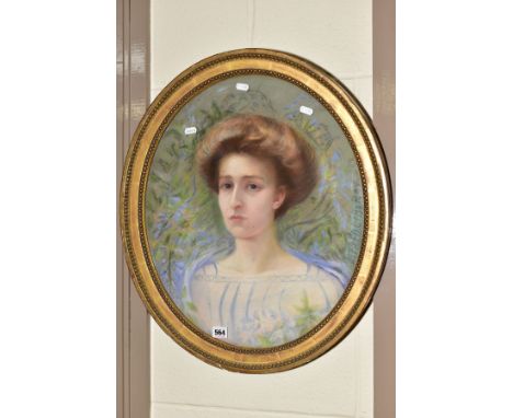 ALFRED LIBORON (20TH CENTURY) A HEAD AND SHOULDERS PORTRAIT OF AN EDWARDIAN LADY, signed right hand side, pastel on paper, ov