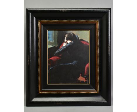 FABIAN PEREZ (ARGENTINA 1967) 'STUDY FOR ROJO SILLON' A portrait study of a female figure relaxing in an armchair, signed bot