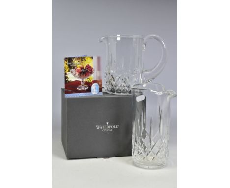 TWO PIECES OF WATERFORD CRYSTAL LISMORE PATTERN, a water pitcher, height 16cm and a tall carafe (?), height 20cm, both stampe