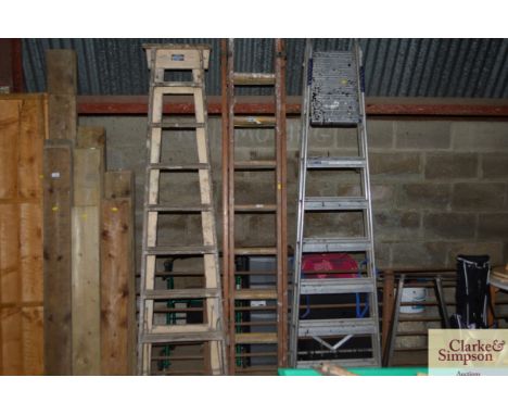 A wooden three piece ladder 