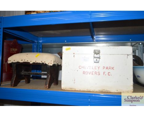 A vintage football club medical box together with a small rustic stool