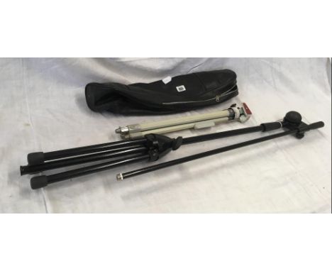 2 VARIOUS CAMERA TRIPODS, 1 WITH CARRY CASE