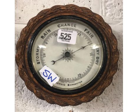 OAK CIRCULAR FRAMED ANEROID BAROMETER