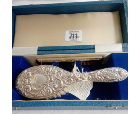 SILVER CHRISTENING SET OF A COMB &amp; HAIR BRUSH - B'HAM 1989