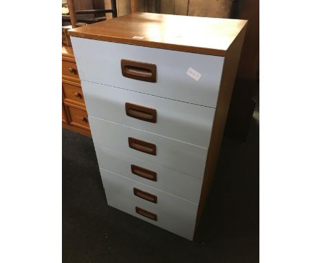 MODERN LIGHT BLUE PAINTED NARROW CHEST OF 6 DRAWERS