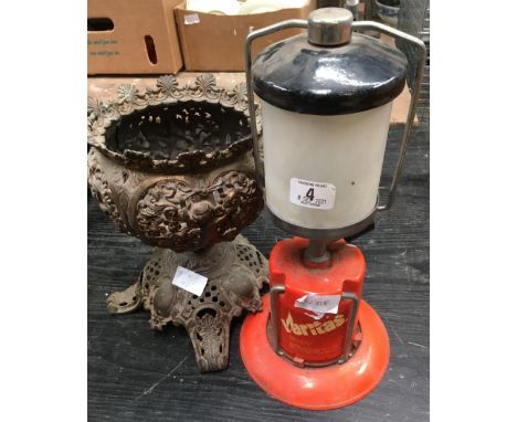 VERITAS GAS CANISTER STORM LANTERN &amp; A BRASS METAL EFFECT PIERCED INCENSE BURNER