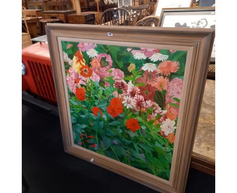 FRAMED OIL PAINTING BY M STOKE OF FLOWERS 44'' X 42''