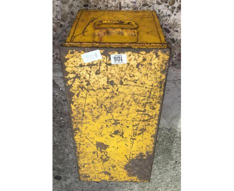 YELLOW METAL TOOL BOX WITH VARIOUS HAND TOOLS, DRILLS, CHUCKS &amp; ABRASIVE WHEELS