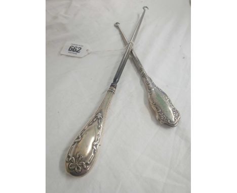 2 SILVER HANDLED BUTTON HOOKS
