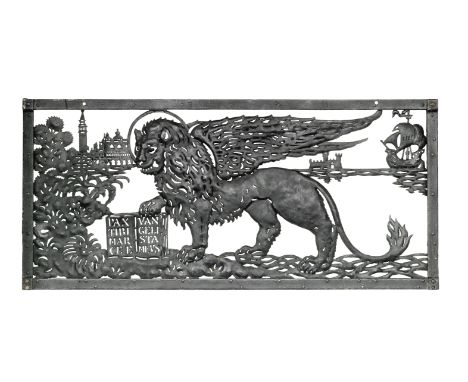 Attributed to Umberto Bellotto (Italian, 1882-1940: A Medievalist-Style wrought iron sign for the Gran Caffè Ristorante San M