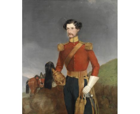 English School, 19th centuryThree quarter-length portrait of an officer of the 2nd Dragoon Guards (The Queen's Bays), circa 1