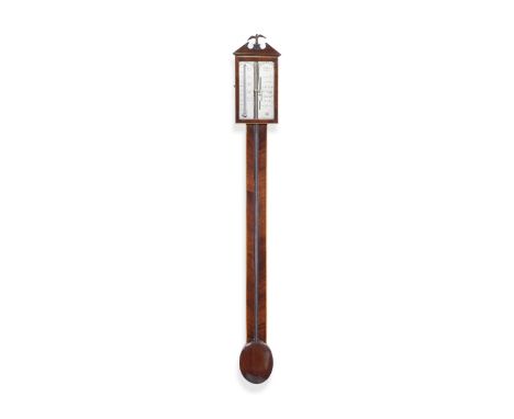 A Molliner mahogany stick barometer, Scottish, early 19th century,signed Molliner Edinr,  the mahogany case with boxwood lini