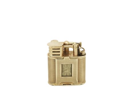 DUNHILL:  A 9 carat gold 'Unique pattern sports watch' lighterAlfred Dunhill, import mark London 1928Engine-turned rectangula