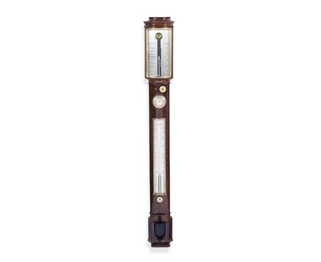 A Dollond mahogany stick barometer, English,  late 18th century,signed Dollond London, the bow fronted case with silvered bra