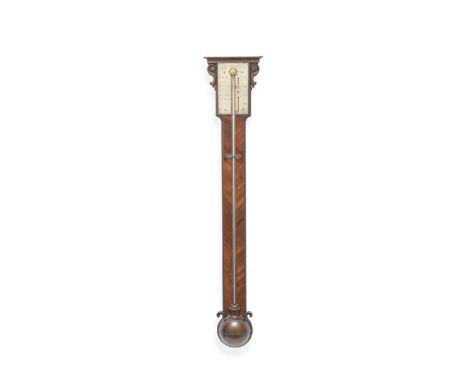 A Thomas Heath &amp; Tyco Wing mahogany stick barometer, English,  circa 1770,signed Heath &amp; Wing, London, the mahogany c