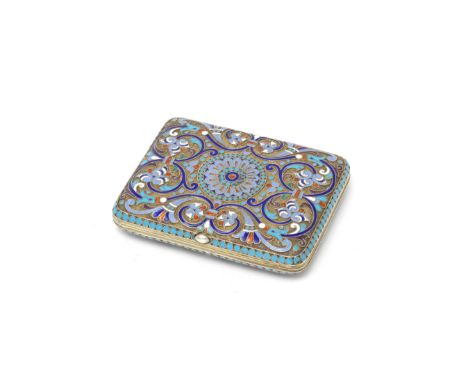 A Russian silver and enamel cigarette caseIvan Grishin, pre-1898 Moscow marks Both sides decorated with blue, red and green c