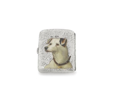 A Victorian silver and enamel cigarette caseGeorge Heath, London 1884 The front textured and enamelled with an image of a Jac