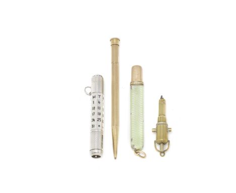 A 9 carat gold pencilSampson Mordan, London 1928 Together with a Russian gold and enamel pencil; with twelve further pencils.