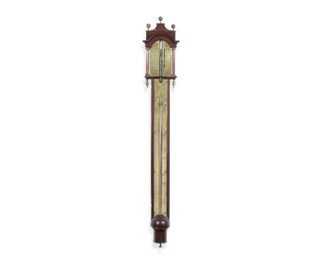 A Francis Watkins mahogany stick barometer, English, late 18th century,signed F. Watkins London,  the mahogany frame with sha