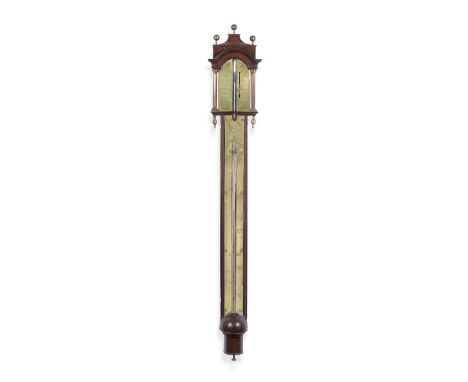 A Francis Watkins mahogany stick barometer, English, late 18th century,signed F. Watkins London,  the mahogany frame with sha