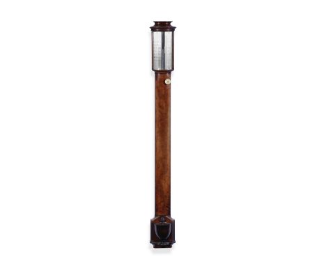 A Worthington &amp; Allan mahogany stick barometer,  English,  circa 1830,signed Worthington &amp; Alan London,  the bow fron