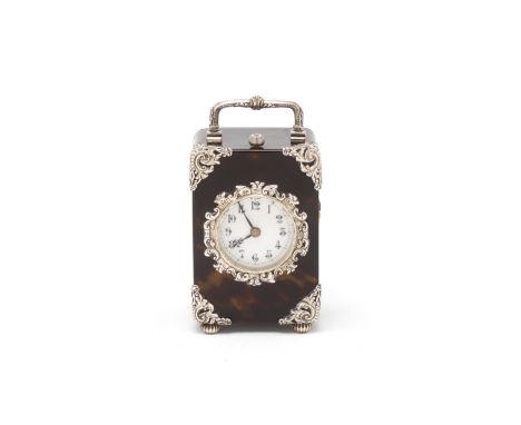 A Victorian silver and tortoiseshell repeating carriage clockHarris Adelstein, London 1901 The silver mounts decorated with s