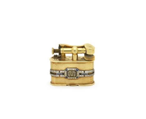 DUNHILL:  An 18 carat gold and gem set 'Bijou A' lighterAlfred Dunhill, London 1929, patent numbered 143752The engine turned 