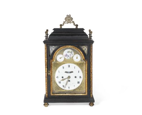 A late 18th century Austrian ebonised and parcel gilt quarter chiming bracket clock with repeatthe dial signed Johann Baptist