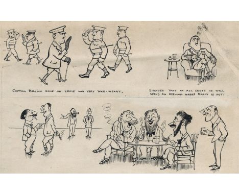HENRY MAYO BATEMAN (British, 1887-1970)'Getting Away from It',  strip cartoon with 9 images with captions on one sheet, pen a