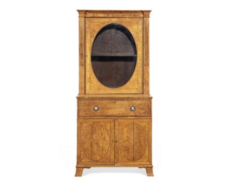 A George III satinwood, rosewood crossbanded and purple wood secretaire display cabinetCirca 1790, with ebonised and boxwood 