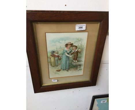 An Edwardian print depicting a child and mother playing. 