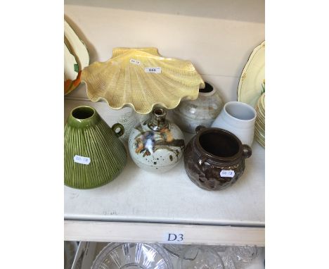 Bretby tazza, vase, and other studio art pottery 