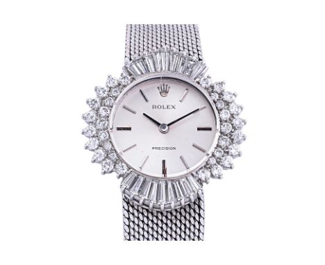 A LADIES ROLEX PRECISION STAINLESS STEEL BRACELET WATCH Ref. 2649, case no 4141556 The circular dial with baton hour markers,