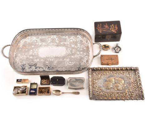 A collection of silver items, including a Victoria silver teaspoon hallmarked for Exeter 1863, a silver cigarette case hallma