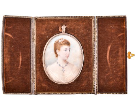 A late 19th century miniature portrait of Violet Herbert, Countess of Powis (1865-1929), The daughter of Sackville Lane-Fox, 