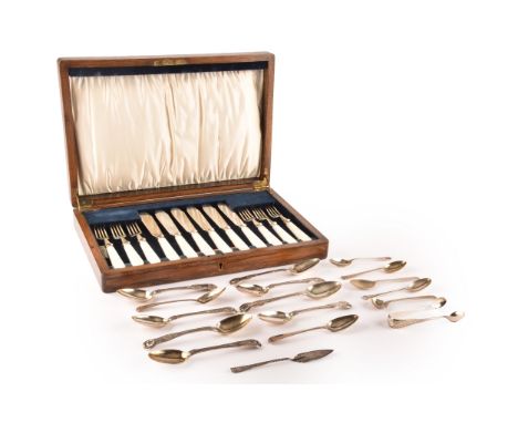 A set of silver and mother of pearl fish knives and forks, hallmarked for Sheffield 1933 by William Hutton & Sons Ltd, togeth
