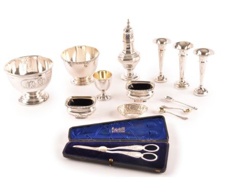 A group of assorted silver items, including a George V silver footed rose bowl, hallmarked for Birmingham 1934, two Edward VI