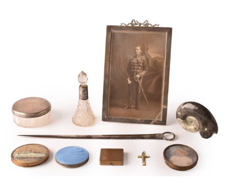 A collection of silver objects, including a George III silver meat skewer, hallmarked for London 1816 by Paul Storr, 35 cm lo