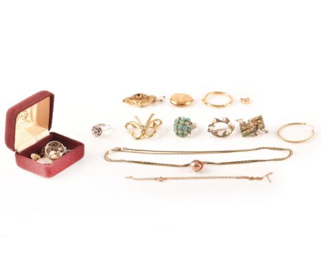 A collection of jewellery, including a 9ct yellow gold round engraved locket, a 9ct gold single hoop earring, a 9ct gold hear