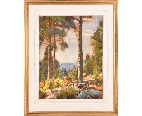 Arthur Henry Knighton-Hammond (British, 1875-1970) 'Chult', a painting depicting a vibrant landscape with tall trees in the f