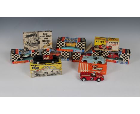 A small collection of various slot cars, to include Airfix, Scalextric, VIP Raceways (7), together with two empty Airfix boxe