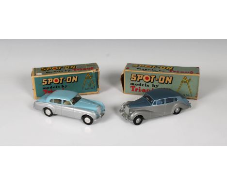 SPOT-ON Triang No.103 Rolls Royce Silver Wraith, comprising light blue top and silver bottom with blue interior, card box wit