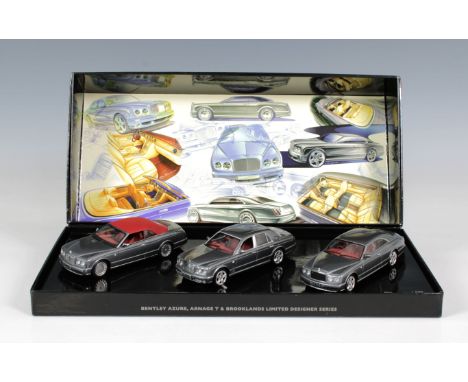 Minichamps 1/43 scale set of three Bentley cars, Azure, Arnage T, Brooklands limited designer series, limited edition set 398