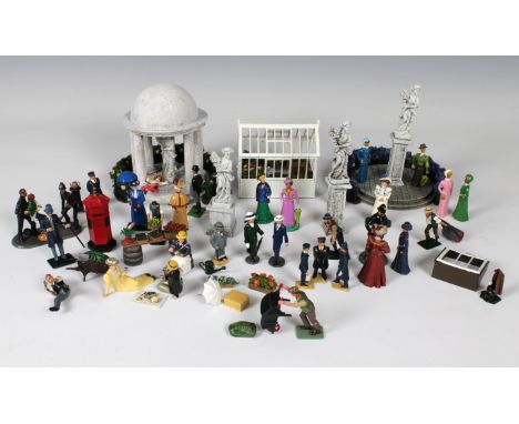 A collection of model railway lead figures, garden settings and statuettes, to include Cold Frame, Green House, statues etc b